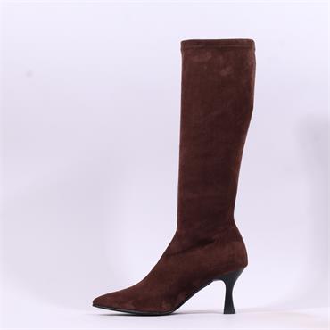 Miss Elastic Pointed High Heel Knee High - Brown Stretch